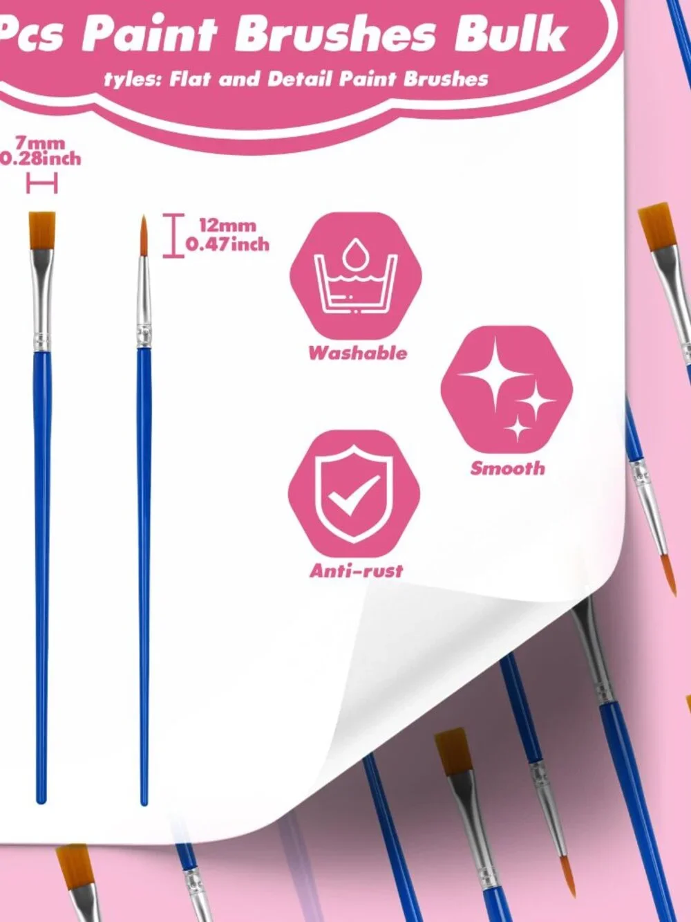 Small Paint Brushes Bulk, 110 Pcs Flat Tip Round Acrylic Paint Brushes for Kids